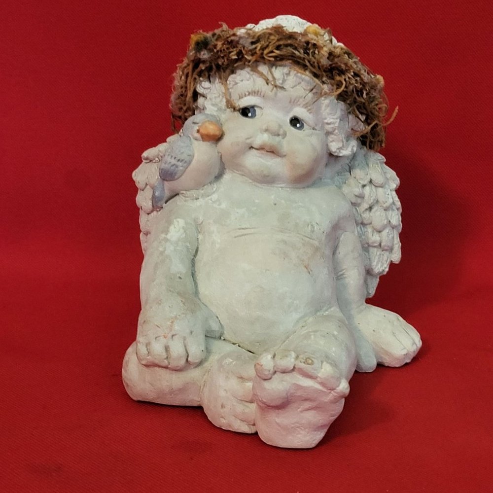 Vintage Cherub Angel & Bluebird Figurine